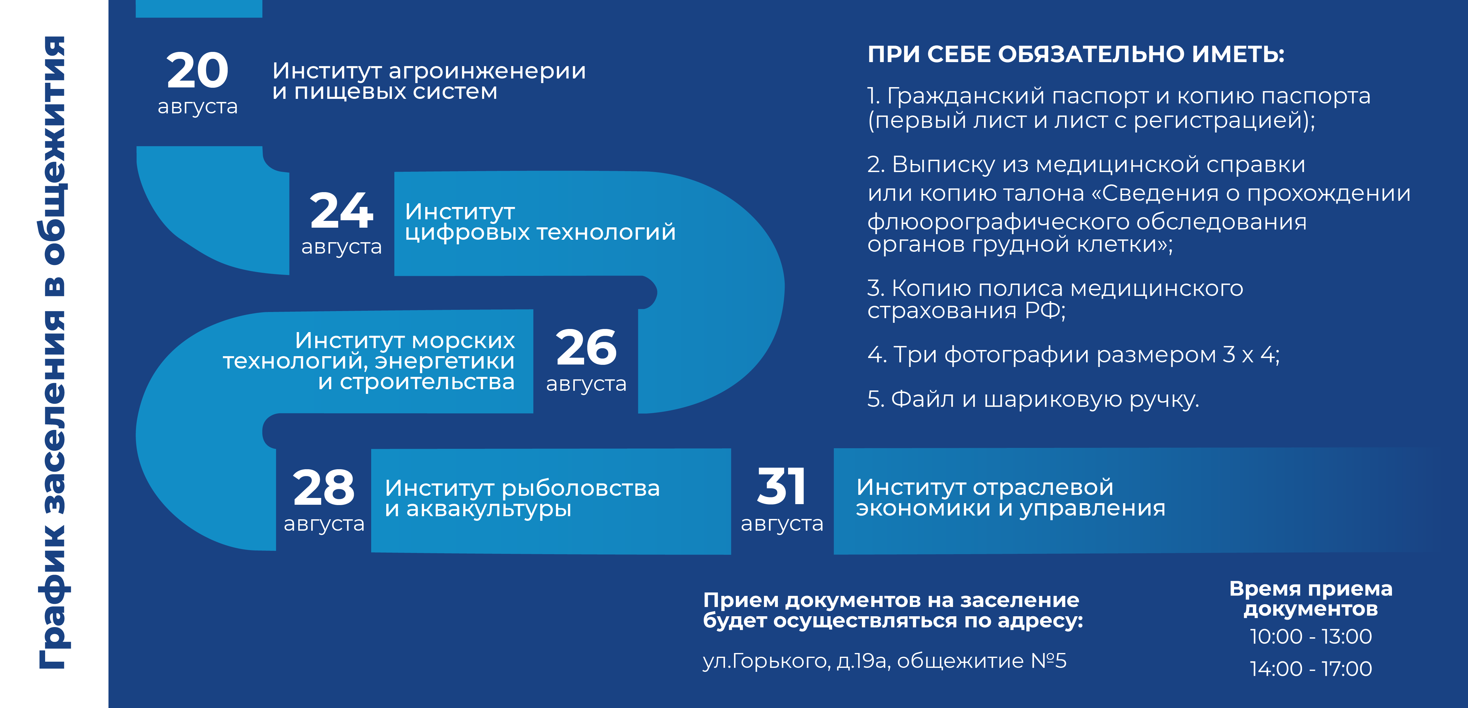 График заселения в общежития студенческого городка