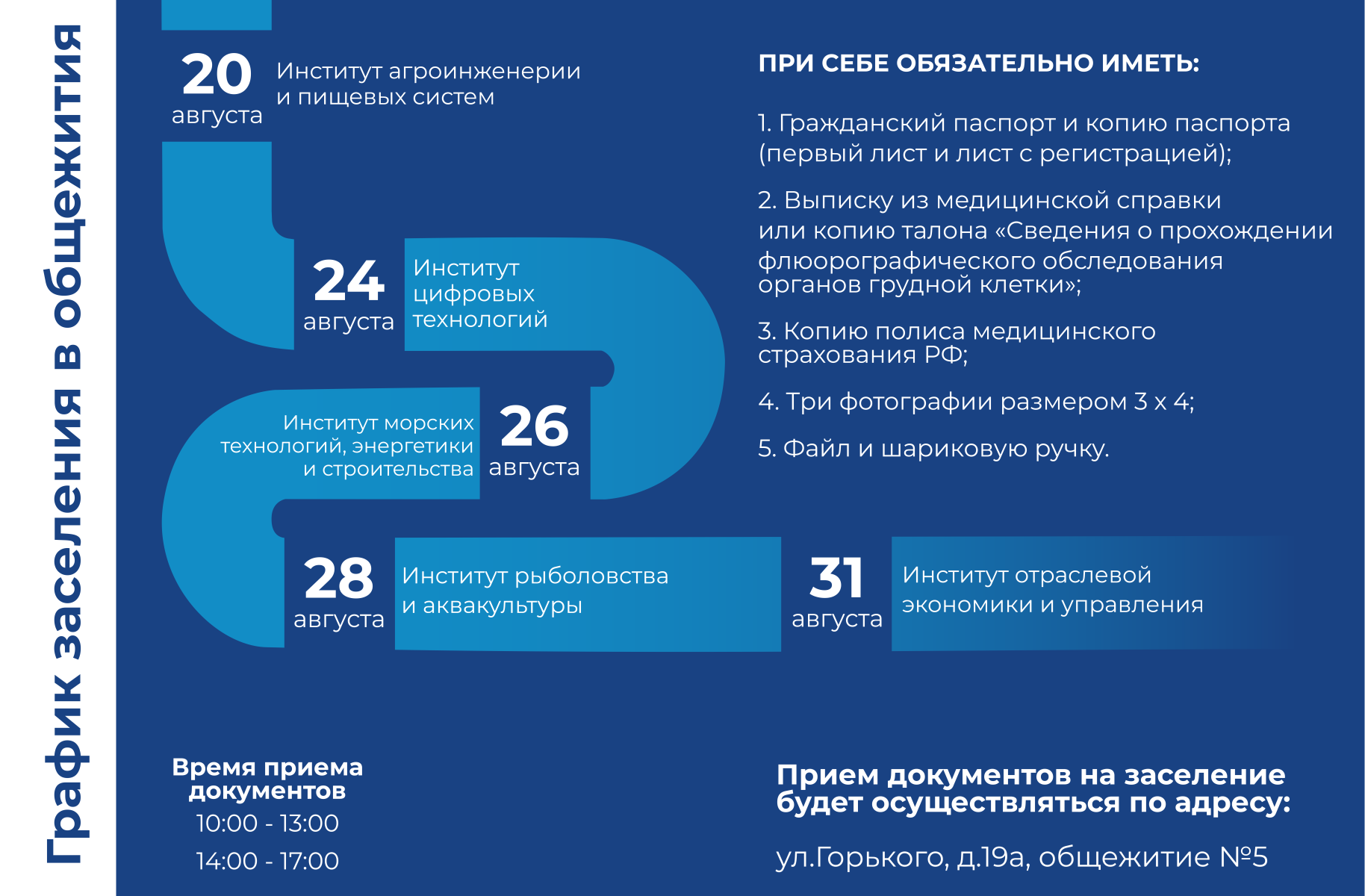 График заселения в общежития Студгородка КГТУ