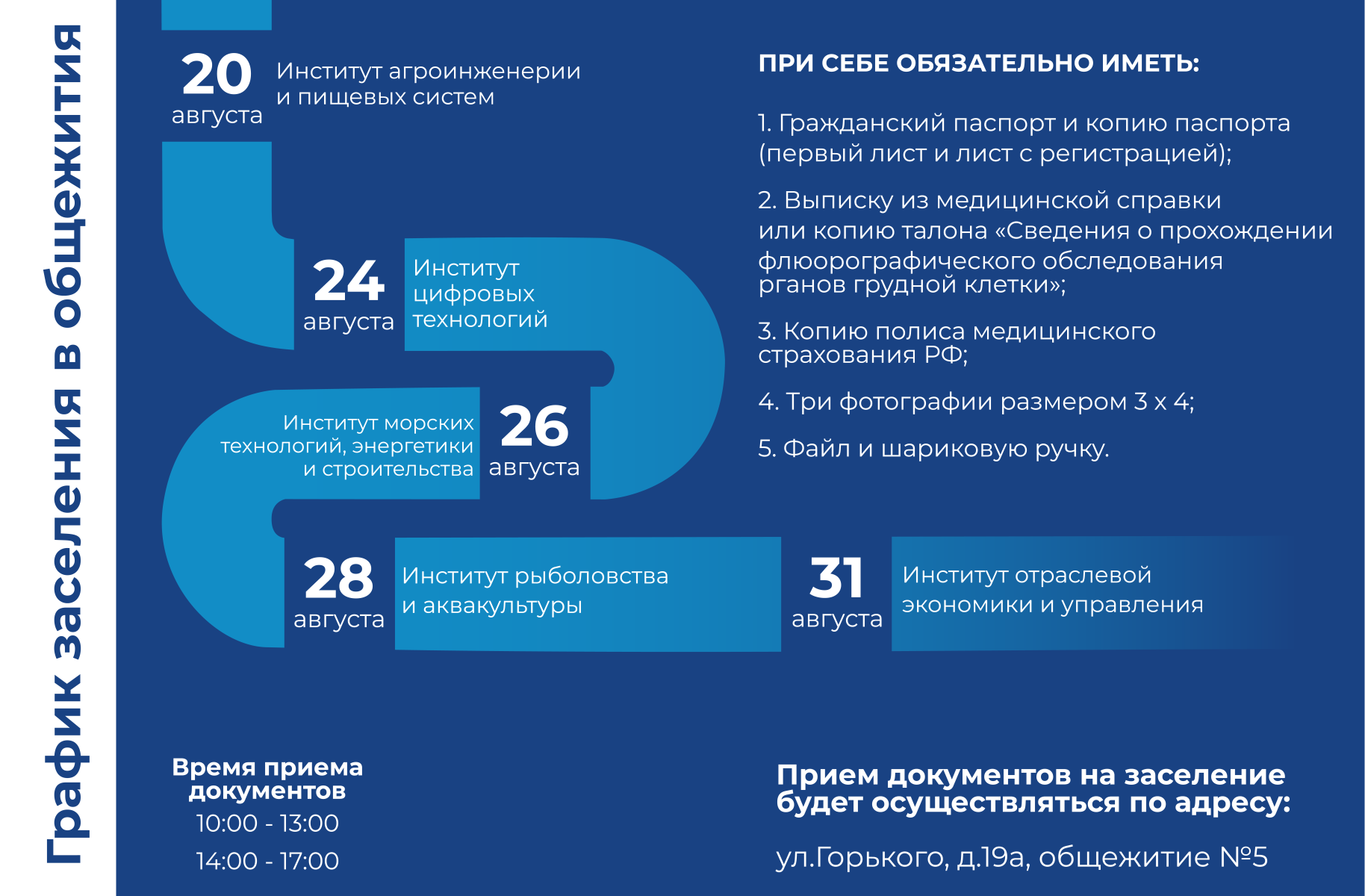 График заселения в общежития Студгородка КГТУ